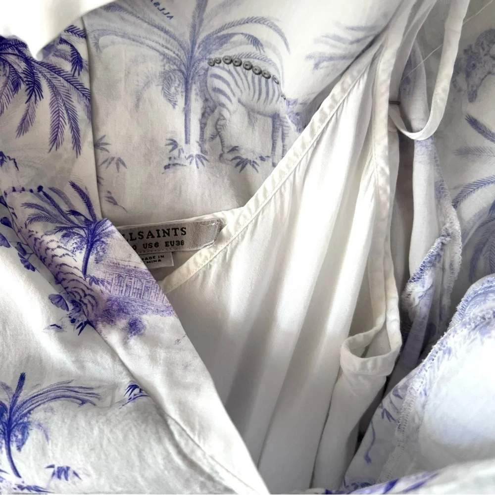 AllSaints Fay Tajpur Shirt Dress Blue and White Size 6 - Picture 10 of 12